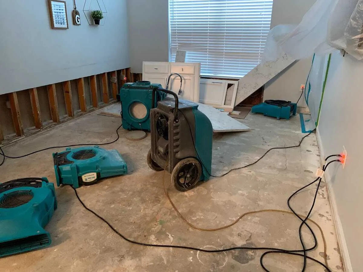 Dehumidifier in flood-cut room for Water Damage Restoration in Sycamore
